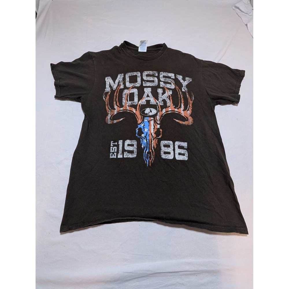 Mossy Oak Graphic T-Shirt Mens Medium Brown Est 1986 Antler Skull Delta Cotton